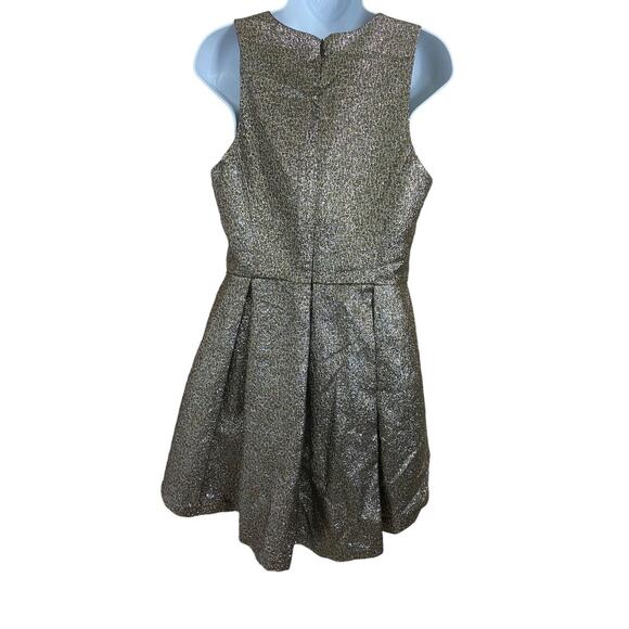 SB by Sachin & Babi Metallic Fit & Flare Mesh V-Neck Mini Party Dress Sz 10 Gold - Picture 7 of 11